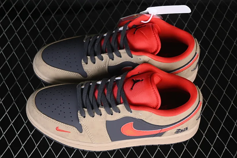 All categories Air Jordan Jordan series basketball shoes Air Jordan 1 Low High-end customized low-top sneakers Air Jordan 1 Low AJ1 Joe 1 Year of the Horse limited edition Mocha brown red hook High-end customized low-top retro basketball shoes QD1988-010